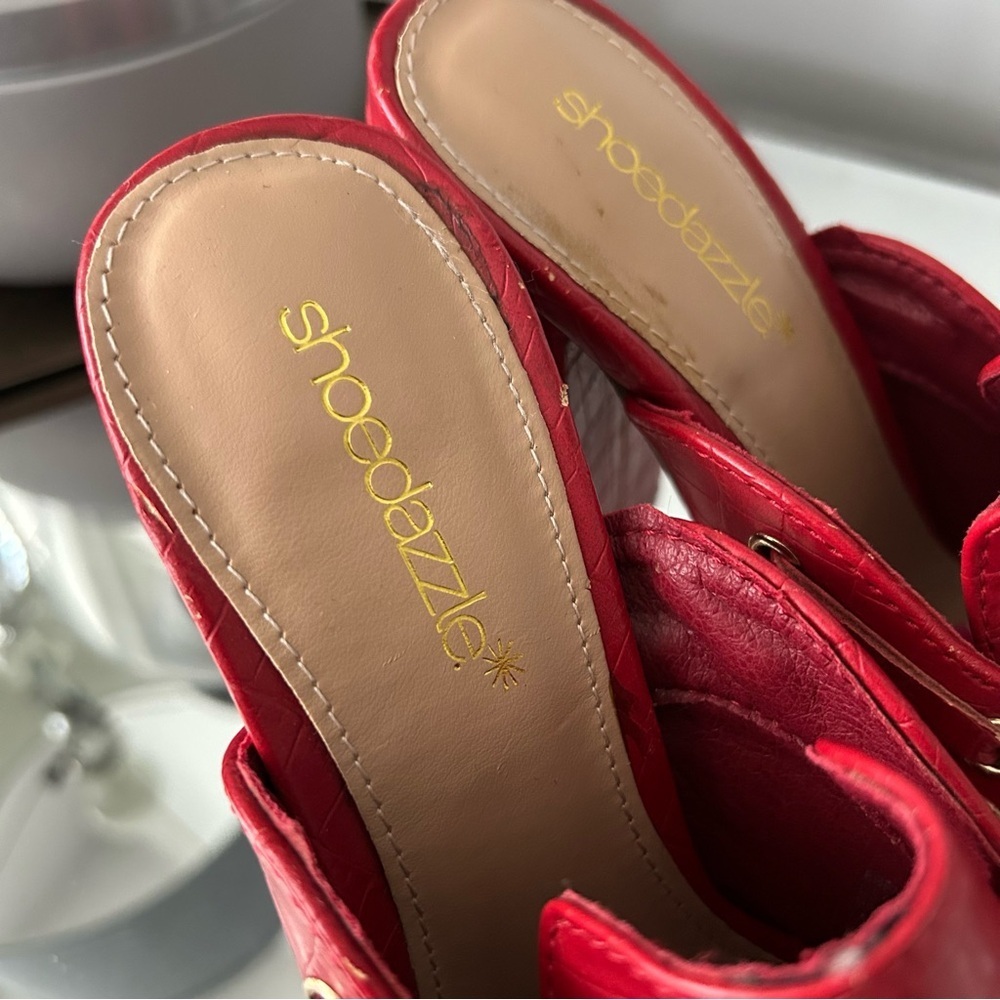 Shoedazzle Brenda Red Croc-Embossed Mules - Picture 5 of 8